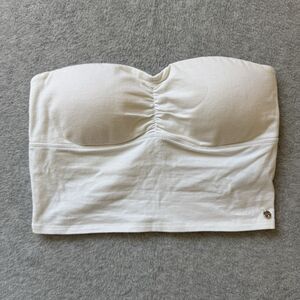 Guess White Strapless Ruched Bandeau Crop Top